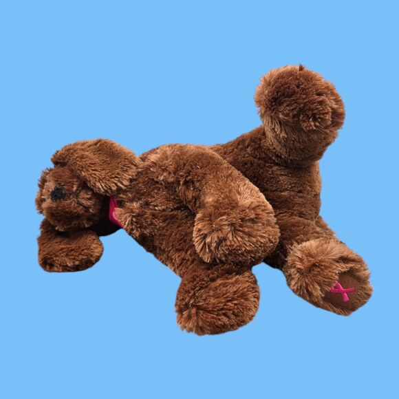 Macy's Gund Soft Cuddly Stuffed Brown Dog Breast Cancer Awareness Paw Pink Scarf - Picture 9 of 16